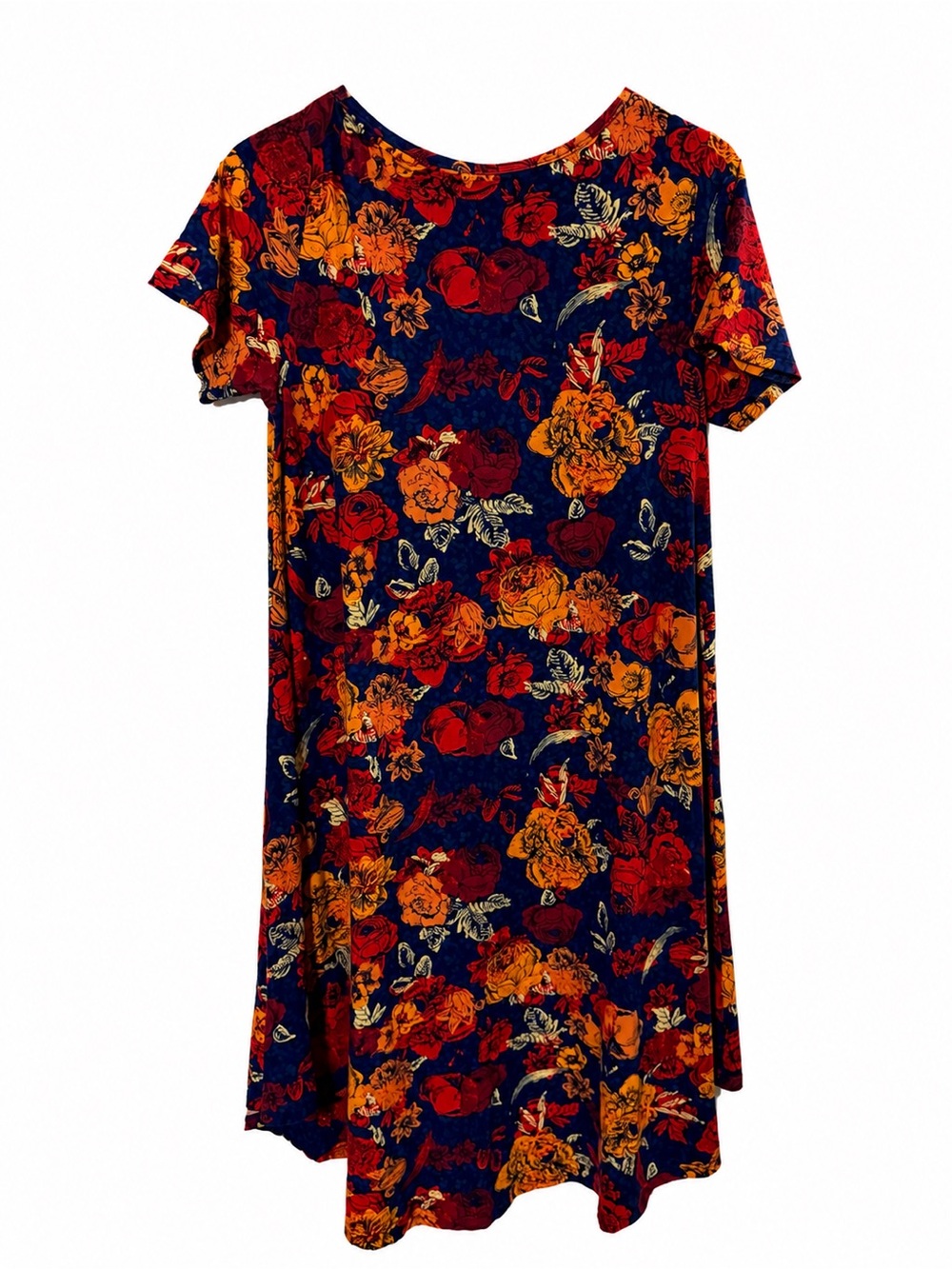 LuLaRoe Navy Dress with Red & Orange Floral Print